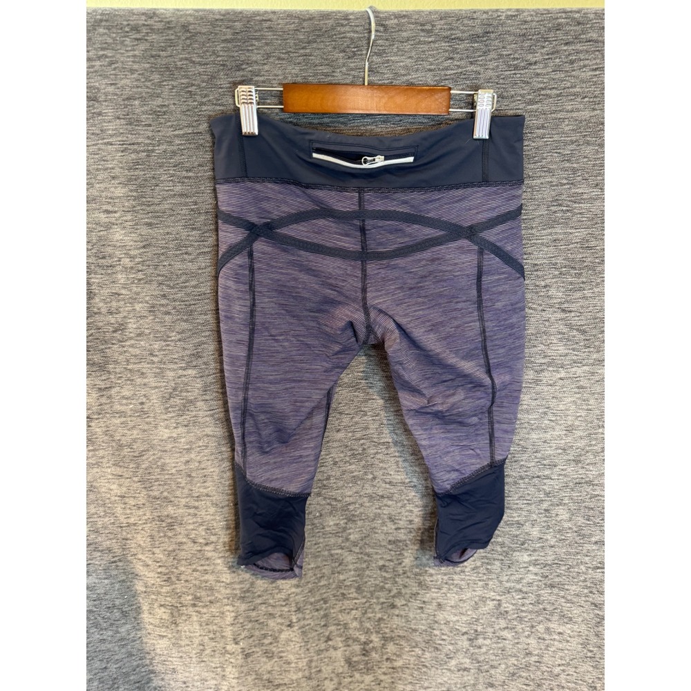 Lululemon Run Inspire Crop II Navy Blue Space Dye Stripe Leggings Womens Size 6 - Picture 2 of 4